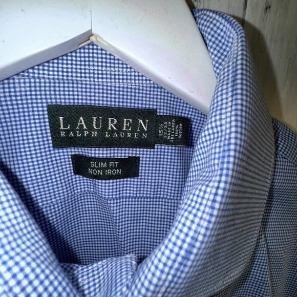 Lauren Ralph Lauren Men’s Button Down Shirt Slim Fit No Iron Blue 15 1/2 32-33 - Picture 3 of 8